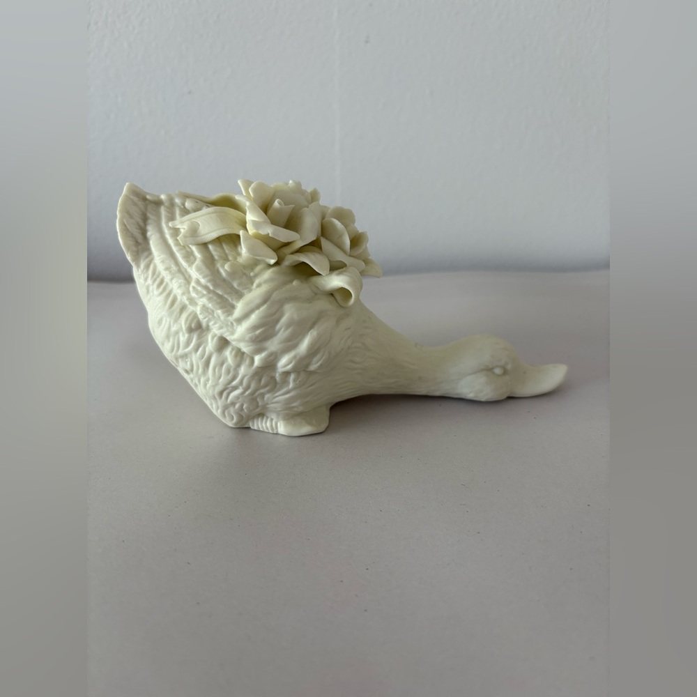 Vintage Porcelain Duck Figurine With Flowers and Bows on Back 6”